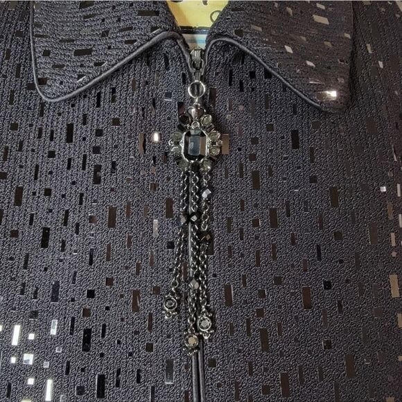Rare St.John Evening Marie Gray Sequin Cardigan Zip-Up pailette Black 4 knit - Picture 2 of 13